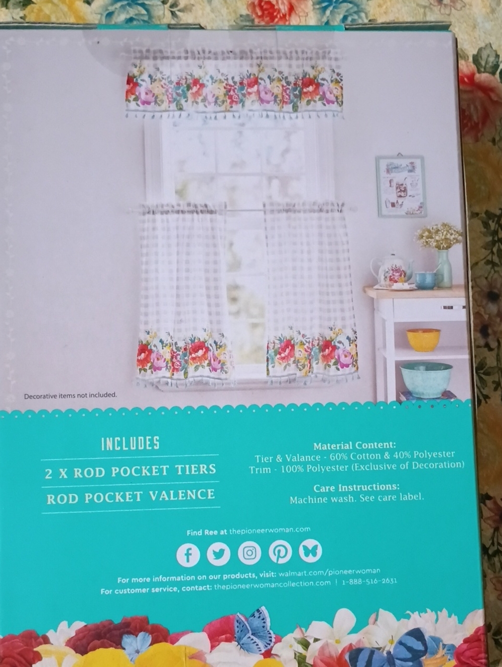 Pioneer woman sweet romance blossoms checks curtains small window kitchen set
